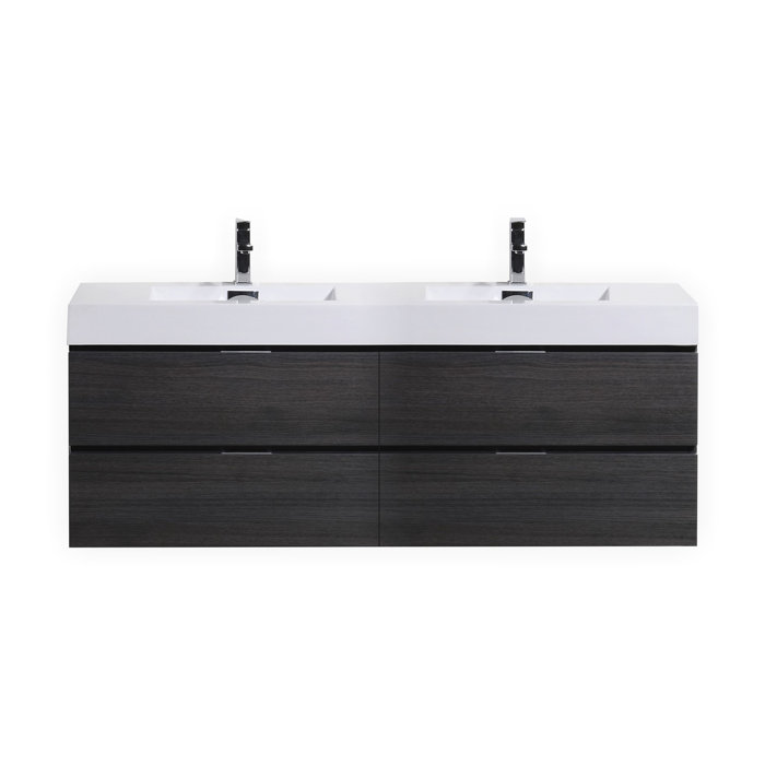 Ebern Designs Royka 71.63'' Wall Mounted Double Bathroom Vanity with Plastic Vanity Top